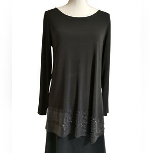 Christopher & Banks Embellished Black Long Sleeve Top